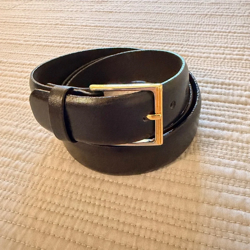 Century Canada Mens Black Leather Belt Gold Buckle Made in Canada Size 36